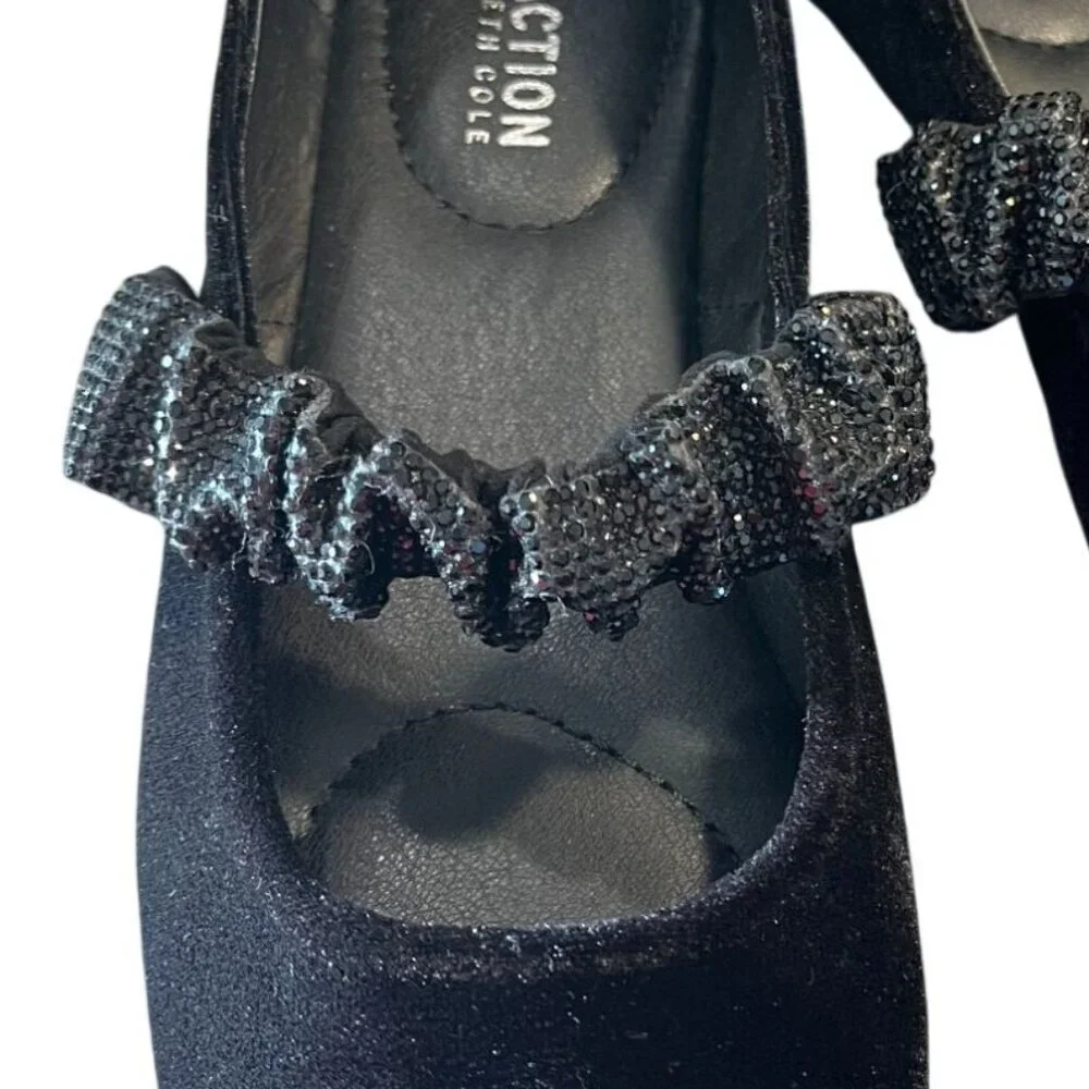 Kenneth Cole Reaction Black Velvet Jewel Ballet Flats Size 7.5
